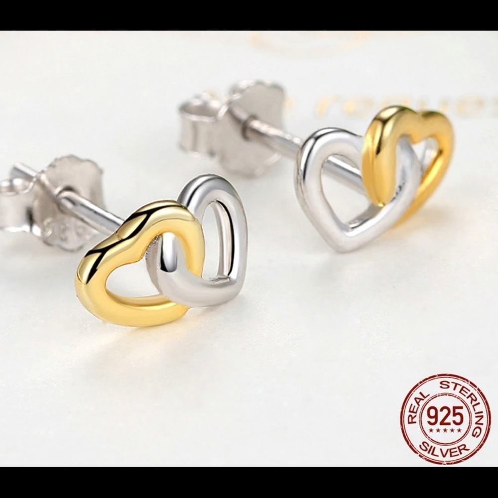 Double Hearts Gold & Silver Earrings